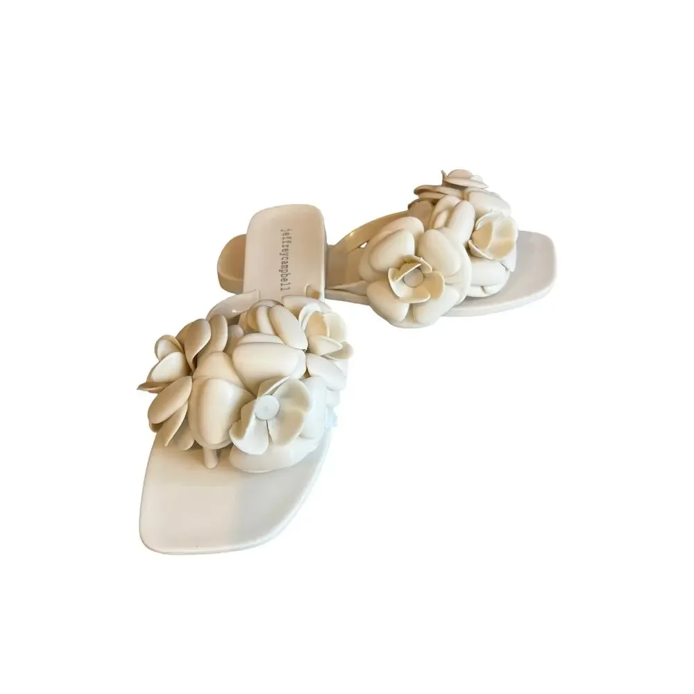 Jeffrey Campbell Fleuris Jelly Flip Flop Flower Detail Cream 7